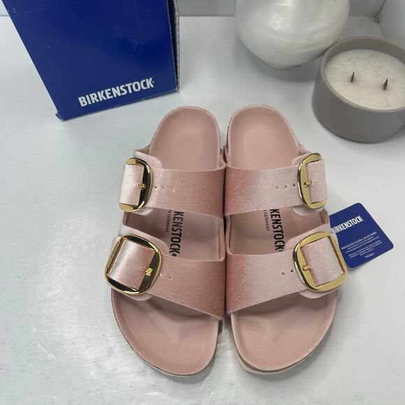 Birkenstock Shoes - Birkenstock Arizona Big Buckle Rivet Logo Velvet Sandal Light Rose Women 11/EU42